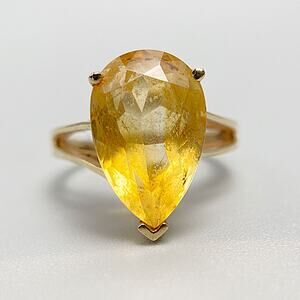 Vintage 10K Gold Citrine Pear Shape Ring Size 5.75